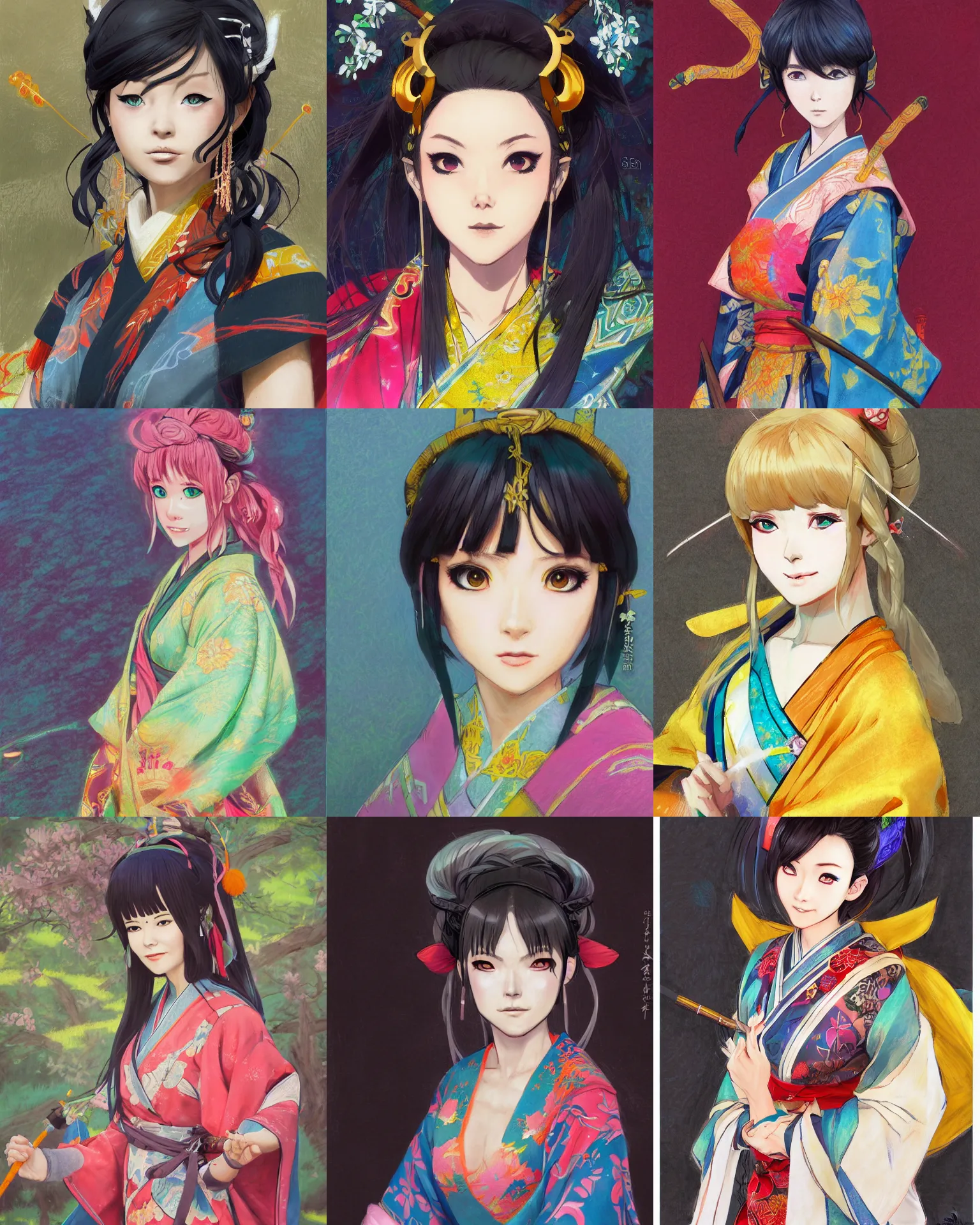 Prompt: An oil pastel anime portrait of Ssunbiki as a beautiful woman wearing a kimono from Skyrim, by Stanley Artgerm Lau, WLOP, Rossdraws, James Jean, Andrei Riabovitchev, Marc Simonetti, and Sakimichan, trending on artstation