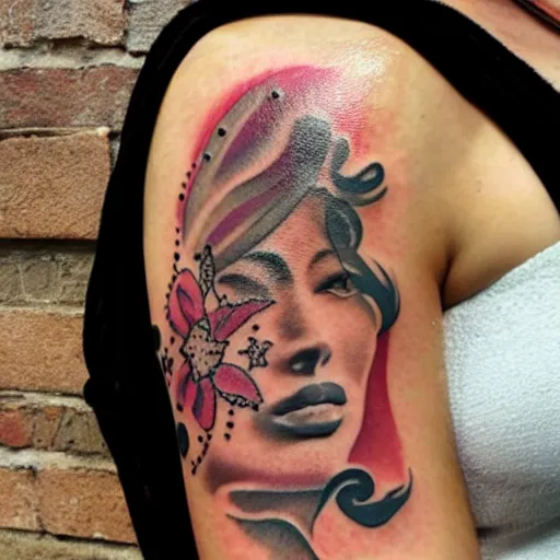 Image similar to tattoo ideas of venus in the pouring rain, color restoration