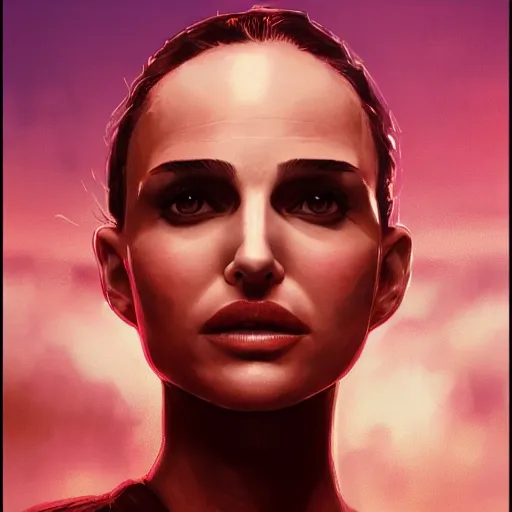 Image similar to closeup portrait of natalie portman from the movie leon the professional, city background, dramatic light, gorgeous view, depth, high detail, digital art, painted by greg rutkowski and seb mckinnon, by tim burton, trending on artstation