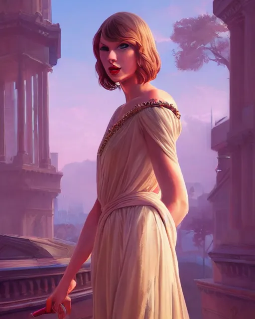 Prompt: portrait of taylor swift as an elegant renaissance goddess, in gta v, stephen bliss, unreal engine, by greg rutkowski, loish, rhads, makoto shinkai and lois van baarle, ilya kuvshinov, rossdraws, global illumination, radiant ligh!! t, detailed and intricate environment