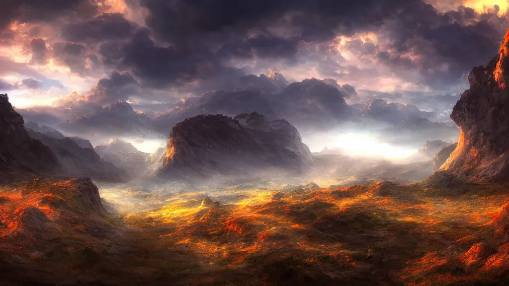 Image similar to incredible desktop background of a landscape, trending on artstation, dramatic lighting