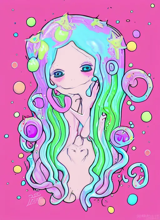 Prompt: melting anorexic pastel cute slimy slime angels, decora inspired illustrations