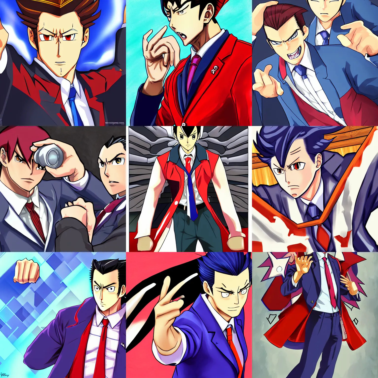 Prompt: phoenix wright shouts objection, ace attorney style, digital painting, anime, portrait