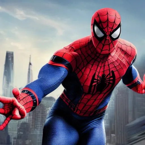 Image similar to Dwayne Johnson as Spiderman , film still