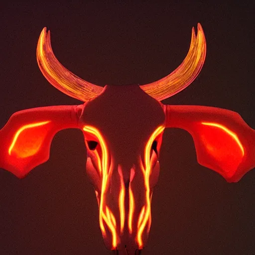 Image similar to glowing cow skull by leesha hannigan, ross tran, thierry doizon, orange glow, smooth colors,