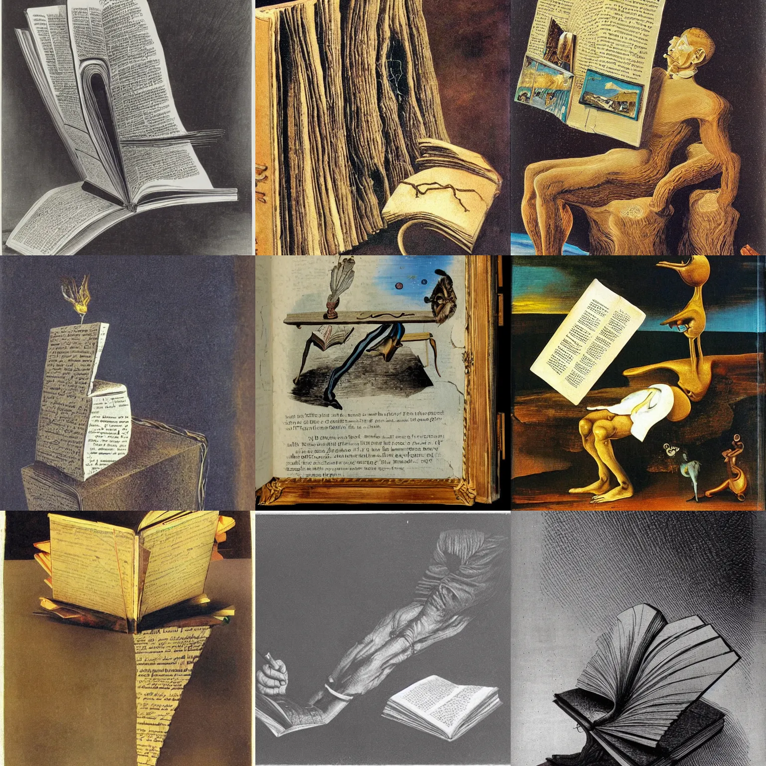 Prompt: so many words on a page of an old book that they are dropping off, by salvador dali,