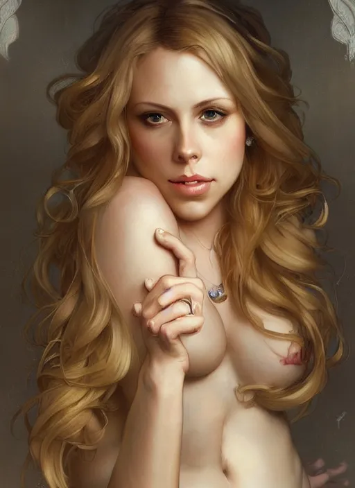 Prompt: beautiful portrait of blonde gianna michaels, by magali villeneuve and greg rutkowski and artgerm and alphonse mucha, intricate, elegant, highly detailed, photorealistic, trending on artstation, trending on cgsociety, 8 k, sharp focus