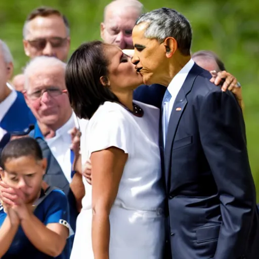 Prompt: obama going in for a kiss for joe biden , 8k , professional photography