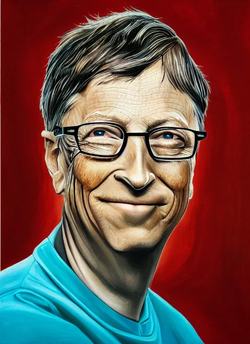 Image similar to photo portrait painting of bill gates on shrooms