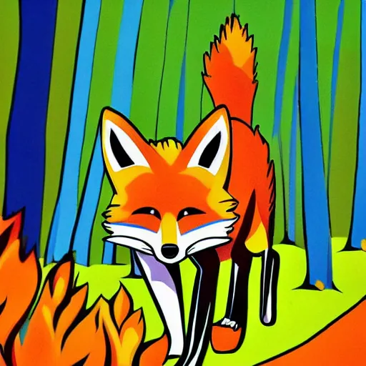 Image similar to fox running through the woods, pop art, high definition