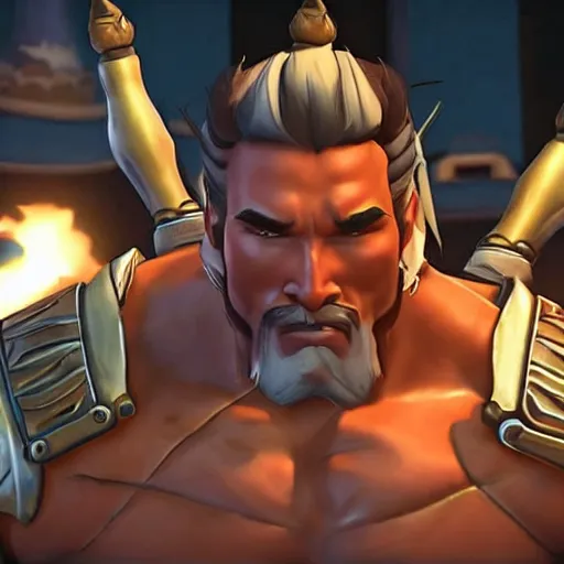 Image similar to a screenshot of arnold schwarzenegger as hanzo in overwatch