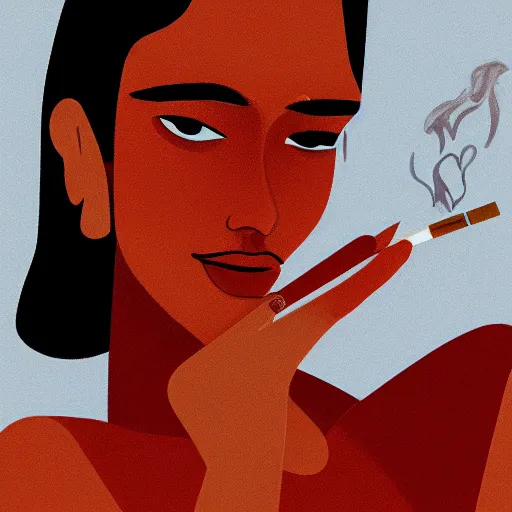 Prompt: portrait of a working young australian woman ( eyes open ) with a one paper joint alight smoking after a hard days work ; cannabis. octane 4 k render natural skin tones, by eyvind earle, australian illustration