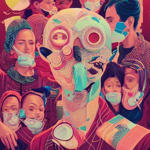 Image similar to portrait of people with sanitary mask, Tristan Eaton, artgerm, Victo Ngai, RHADS, ross draws