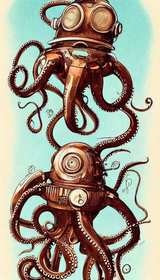 Image similar to 1 9 5 0 s retro future robot android octopus. muted colors. by jean baptiste monge