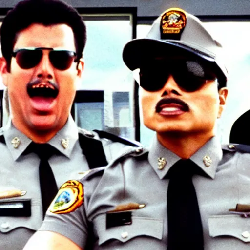 Image similar to a frame from the movie super troopers starring michael jackson