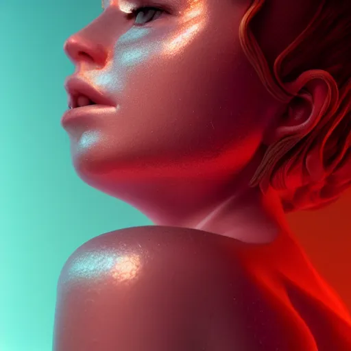 Prompt: beautiful human with transparent skin, 3 d render, octane render, zbrush, photorealistic, volumetric neon lighting, gleaming, 3 5 mm photography, trending on artstation, 4 k, 8 k, mannerism