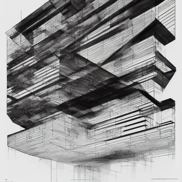 Image similar to a black and white drawing of a architectural elevation by zaha hadid, a screenprint by robert rauschenberg, behance contest winner, deconstructivism, da vinci, constructivism, greeble