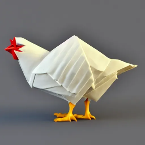Prompt: porcelain origami chicken 3 d rtx hd