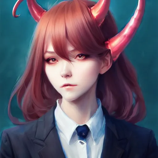 Image similar to character design portrait of a beatiful anthropomorphic furry dragon girl with dragon horns, wearing a suits, looking at the camera, 4 k, concept art, by wlop, wenjun lin, watercolor, ilya kuvshinov, artgerm, krenz cushart, pixiv.