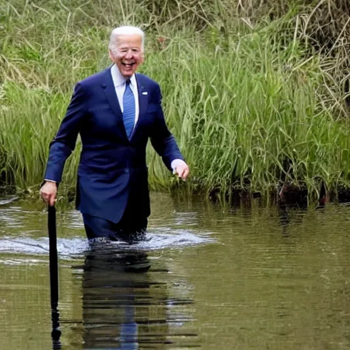 Image similar to joe biden rising out of swamp water with a knife