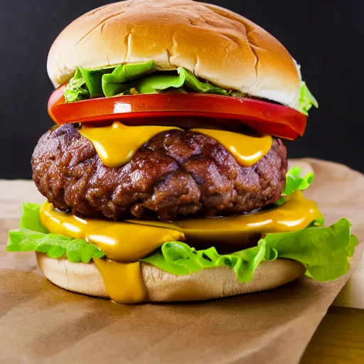 Prompt: 8 k photo of a whopper burger slathered in creamy honey mustard : spicy, low exposure