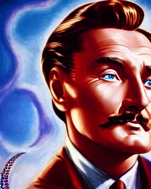 Prompt: Errol Flynn as a scientist. 1980s dystopian Soviet Russia, propaganda screens. Unreal engine, fantasy art by Katerina Ladon. Faithfully depicted facial expression, perfect anatomy global illumination, radiant light, detailed and intricate environment