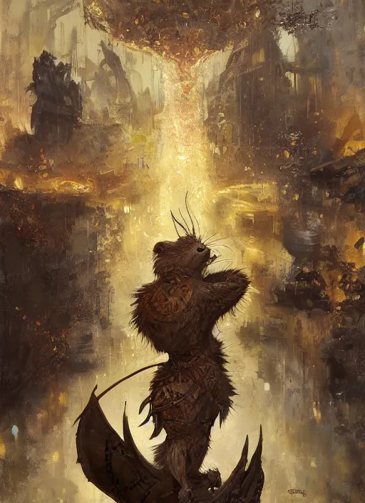 Image similar to Oil painting of a rat, D&D, Magic The Gathering, by Craig Mullins, Nekro, Victo Ngai, centered, symmetrical, 8k, sharp focus