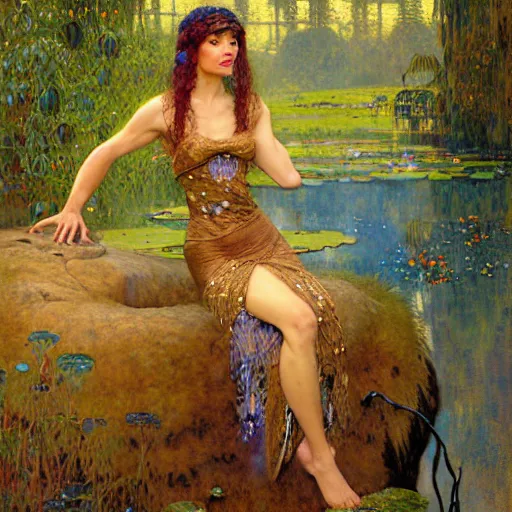 Image similar to portrait of an otter otterwoman wearing a dress. furaffinity forest fantasy highly detailed painting by gaston bussiere craig mullins jc leyendecker gustav klimt artgerm greg rutkowski john berkey, bergey, craig mullins, ruan jia, raymond swanland, jeremy mann, tom lovell, alex malveda