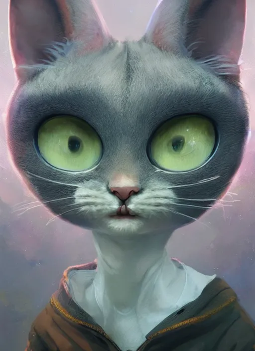 Prompt: a beautiful half body portrait of a cute young anthropomorphic alien cat fursona. big eyes. character design by cory loftis, fenghua zhong, ryohei hase, ismail inceoglu and ruan jia. volumetric light, detailed, rendered in octane