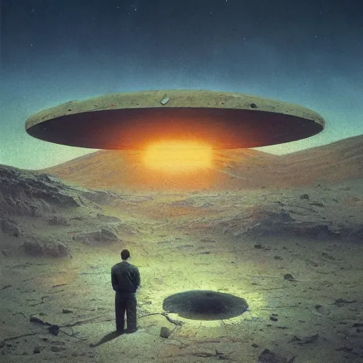 Image similar to fbi agent in front of a crashed ufo, beksinski, wayne barlowe, very coherent symmetrical artwork, cinematic, hyper realism, high detail, octane render, 8 k