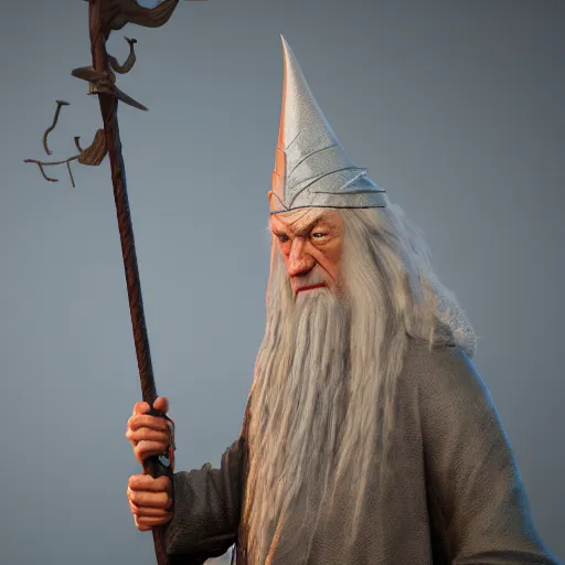 Prompt: Gandalf, holding a staff, wizard hat, dramatic art, digital art, octane render, 4k, trending on artstation