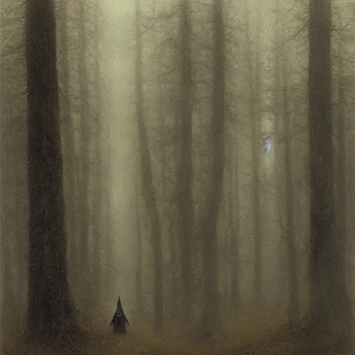 Prompt: a cloaked hooded figure in a foggy forest, by Odd Nerdrum