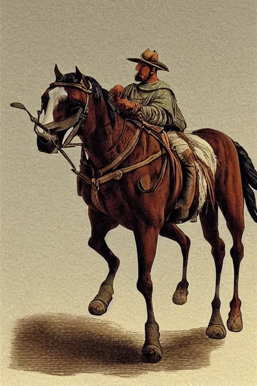 Image similar to a man riding a horse with wheels wagon!!!!!!!!!!!!!! by chris mcgrath and greg rutowski, muted colors, detailed