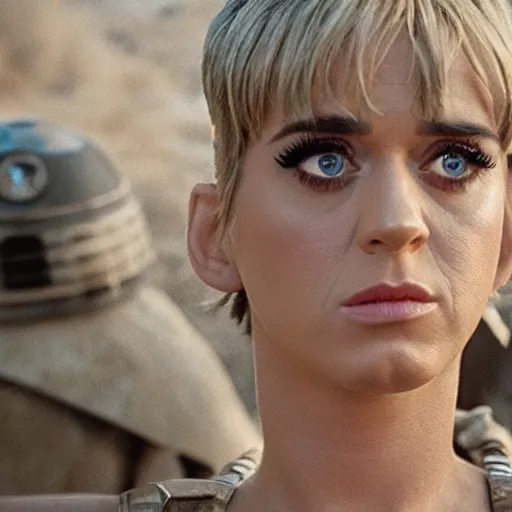 Image similar to movie still of katy perry as luke skywalker in star wars