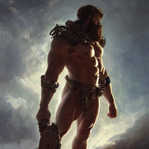 Image similar to handsome portrait of a spartan guy bodybuilder posing, radiant light, caustics, war hero, final fantasy, by gaston bussiere, bayard wu, greg rutkowski, giger, maxim verehin