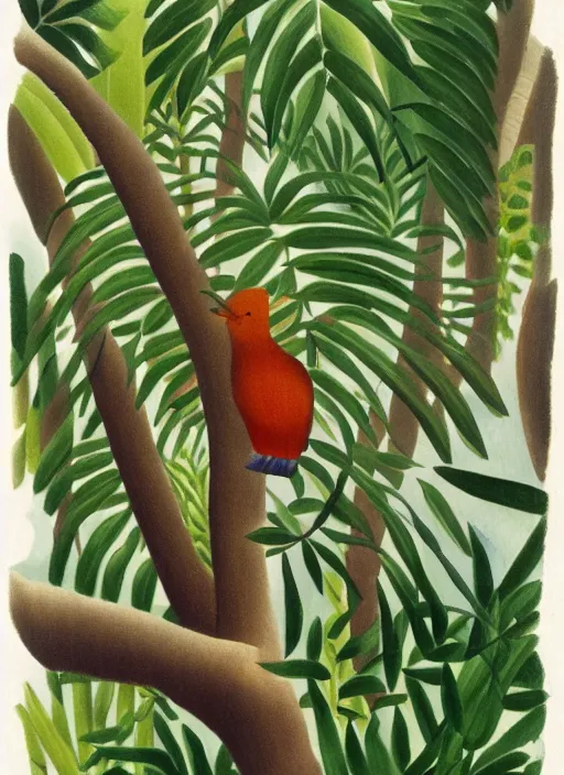 Prompt: rare bird in the jungle, style of henri rousseau