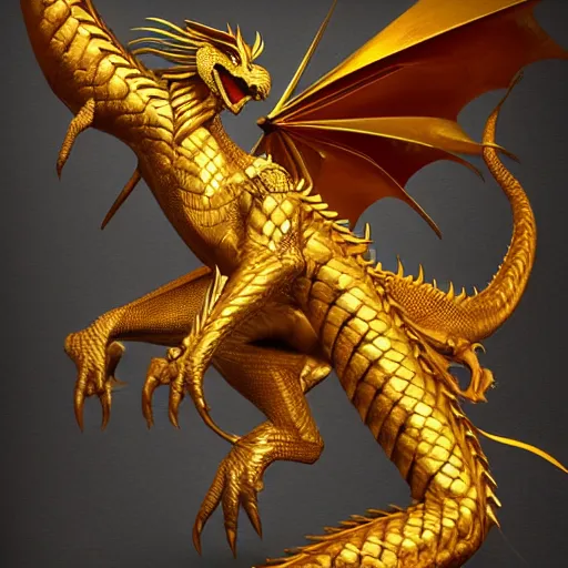 Prompt: golden dragon concept art, digital painting, trending on artstation deviantart, 8K UHD, fantasy