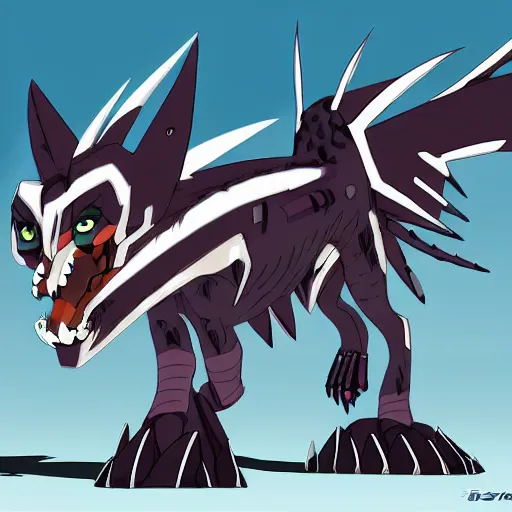 Prompt: zoids beast inspired by an african wild dog, anime, by studio trigger