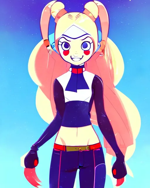 Prompt: little cartoon female character inspired by harley quinn and star butterfly from star vs force the evil, artwork by studios ghibli and rossdraws, anatomically correct, smooth, clean detailed, sharped focus, symmetrical, perfect composition, illustration, extremely coherent, beautiful face