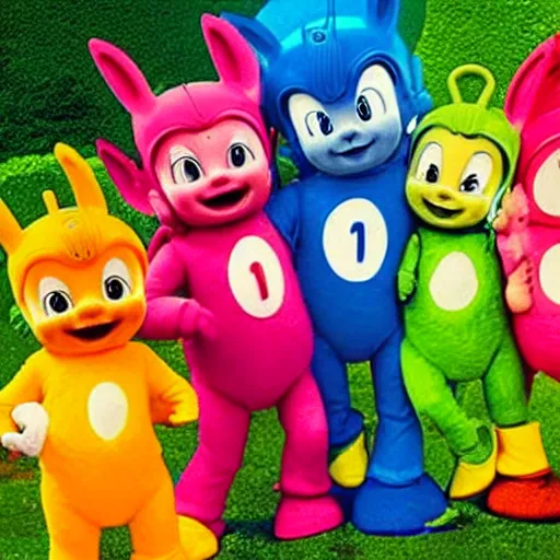 Prompt: Teletubbies with the face of sonic acidwave