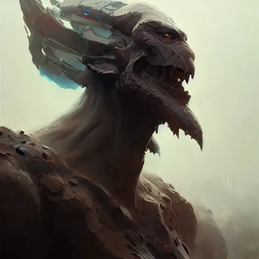 Prompt: a portrait giant humanoid monster, sharp focus, illustration, highly detailed, digital painting, concept art, matte, art by ruan jia and wlop and greg rutkowski, masterpiece