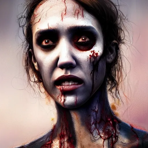 Prompt: color head portrait of jessica alba crying as a zombie, 7 days to die zombie, gritty background, fine art, award winning, intricate, elegant, sharp focus, cinematic lighting, digital painting, 8 k concept art, art by michael hussar, art by brom, art by guweiz and z. w. gu, 8 k