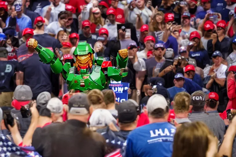 Prompt: diorama effect photo of master chief at a trump rally