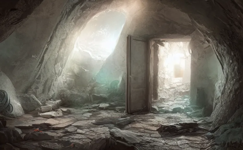 Image similar to a hole in the wall leads to an alternate dimension. painting, fantasy, soft lighting, 8 k, sharp focus, global illumination, paid artwork, portfolio, detailed and intricate environment