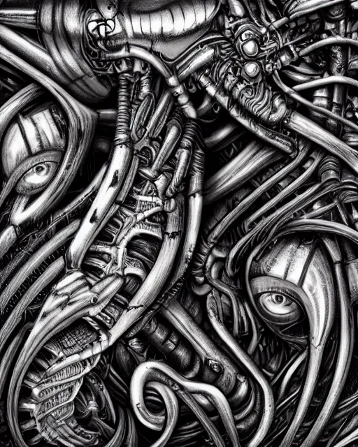 Prompt: black letter by hr giger, biomechanical, 4 k, hyper detailed