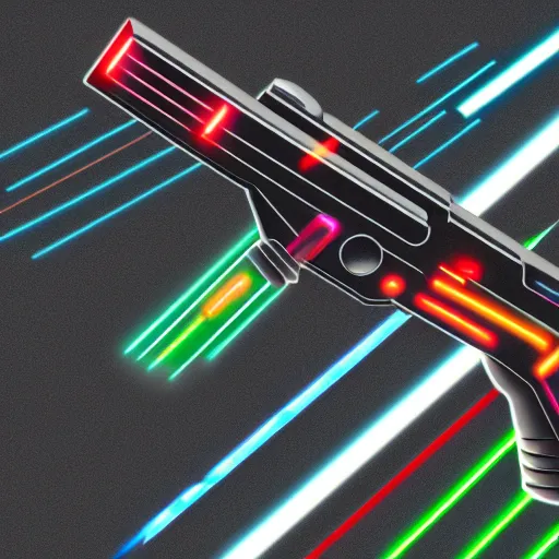 Image similar to handheld laser pistol, future outlined by whirling illuminated neon lines, outrun, vaporware, shaded flat illustration, digital art, trending on artstation, highly detailed, fine detail, intricate