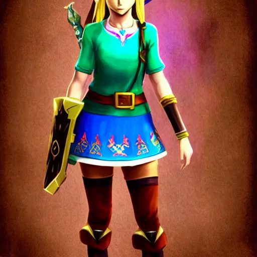 Prompt: Zelda from Zelda game in short skirt, digital art, 4k, hd, cute, details, legend of Zelda