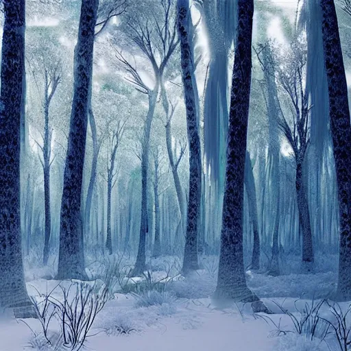 Prompt: professional digital art of a forest made of ice, high quality, cinematic lighting, hd, 4 k, 8 k