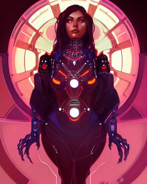 Prompt: portrait of spiderwoman as a robot, cyberpunk machine, machine face, robed, upper half portrait, decorated, intricate intense elegant highly detailed digital painting artstation concept art smooth sharp focus illustration, art by artgerm and greg rutkowski alphonse mucha 8 k