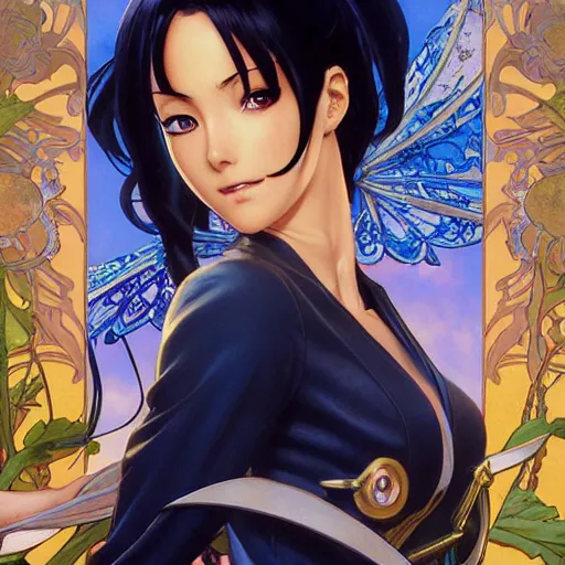 Prompt: highly detailed vfx portrait of nico robin by eiichiro oda, makoto shinkai, alphonse mucha, sharp focus, art by artgerm and greg rutkowski!, backlit, harsh overhead sunlight, blue eyes, stanley kybric, yusuke murata, hiroya oku, pixiv, fanbox,